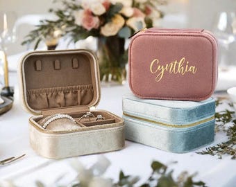 Joyero de terciopelo personalizado, regalo de cumpleaños para ella, joyero de viaje con nombre, regalo para dama de honor, regalo para ella, regalo para el Día de la Madre