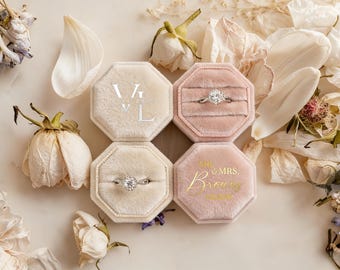 Caja minimalista de terciopelo para anillos: caja para anillos de boda, para compromisos, para compromisos, con tres ranuras.