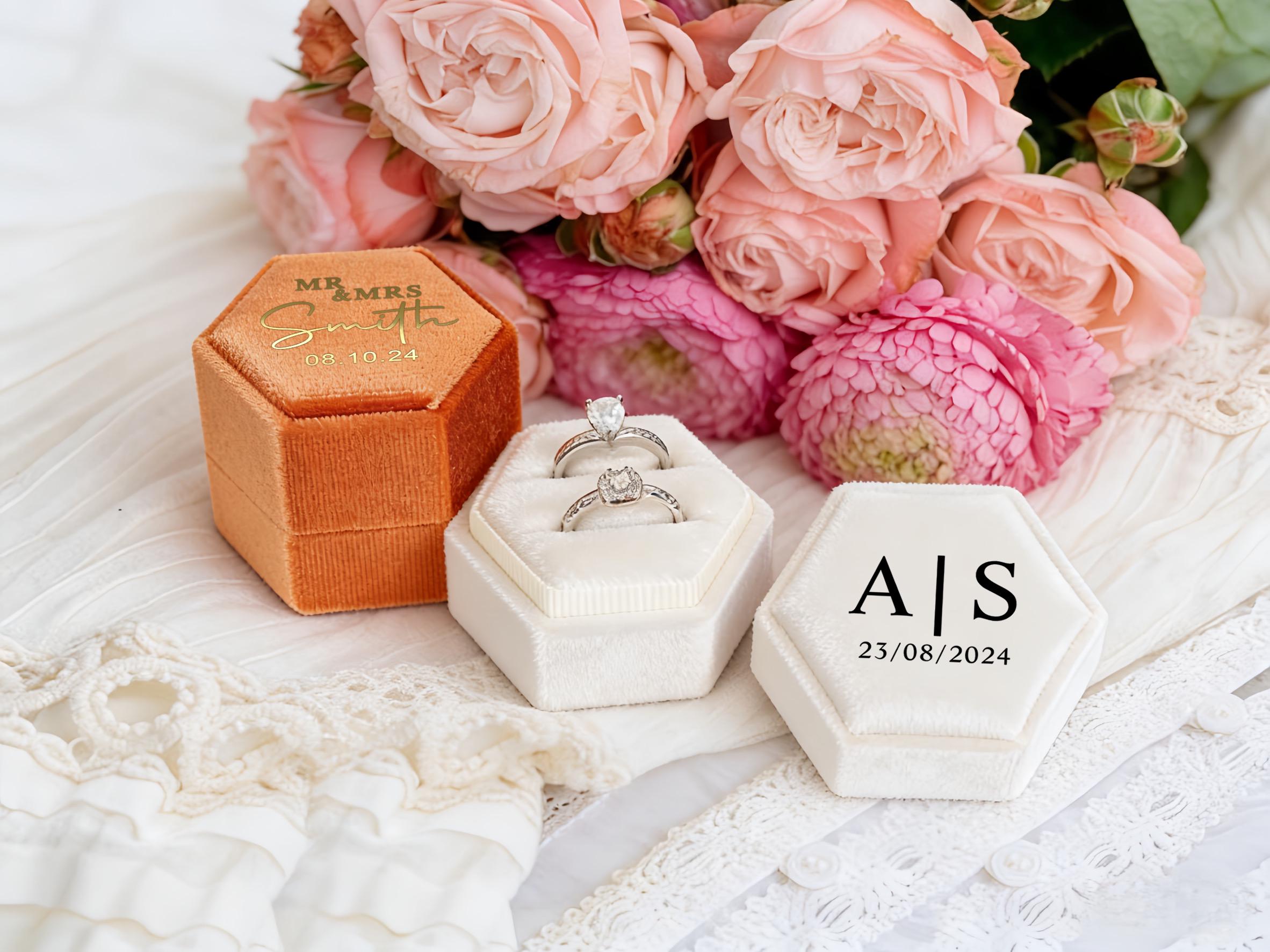 Personalized Velvet Ring Box, Custom Wedding Ring Box, Engagement Ring ...