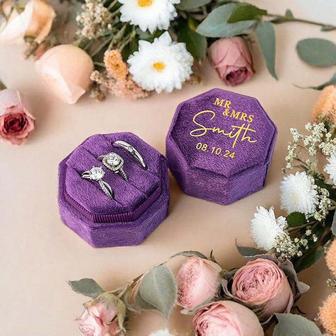 Personalized Wedding Ring Box, Custom Monogram Velvet Ring Box, Modern ...