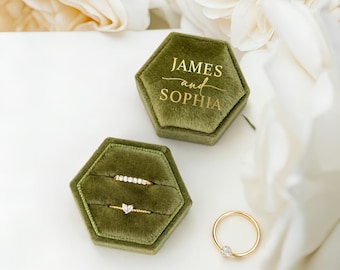 Custom Velvet Ring Box, Wedding Ring Box, Hexagon Ring Box, Proposal Ring Bearer, Double Slot, Wedding Gift