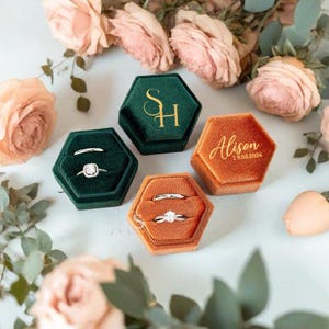 Personalized Velvet Ring Box, Custom Wedding Ring Box, Engagement Ring Box, Double Slot, Single Slot, Modern Ring Box, Gift for Her