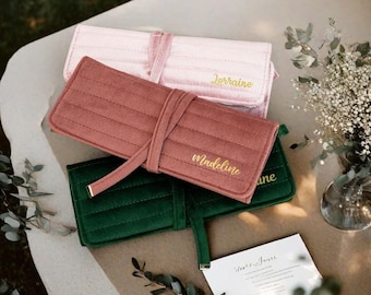 Estuche para joyas de terciopelo personalizado, estuche para joyas de terciopelo con monograma para viajes, propuesta de dama de honor, regalo de boda, regalos de dama de honor, regalo para ella