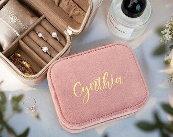 Joyero de terciopelo personalizado, estuche de viaje para joyas con nombre personalizado, regalos para fiestas nupciales, regalos para damas de honor, regalo para ella, regalo para el día de la madre