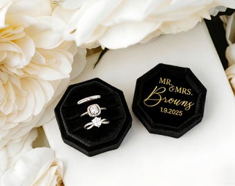 Caja de terciopelo personalizada para anillos, caja de tres ranuras para anillos de boda, porta anillos de propuesta, regalo de boda o aniversario.