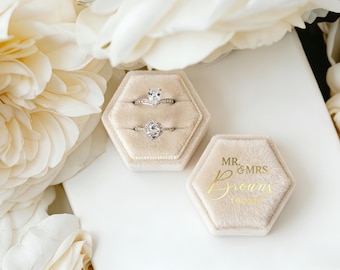 Double Slot Velvet Ring Box, Valentines Day, 19 Colors Engagement Ring Box, Wedding Ring Box, Proposal Ring Bearer, Monogram Ring Box