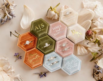 Caja de terciopelo personalizada para anillos, caja para anillos de boda, caja para anillos de compromiso, ranura doble, ranura simple, caja moderna para anillos, regalo para ella