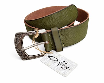 Oakley Vintage Leather Belt Green Y2K 2000s Oakley Archive Rare Streetwear Belt Made in Italy Men's Leather Belt Size M