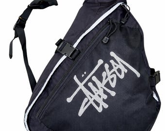 Vintage Stussy Sling Bag Y2K Crossbody Bag Black White Rare Streetwear 2000s Archive