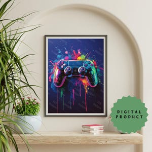 Vibrant Gaming Controller PS Wall Art - Gamer Bedroom Print - Gaming Posters Digital Download