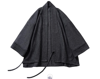 Original Design Winter Haori Kimono Jacket for Men, Handmade Noragi Coat, Gender-Neutral Outerwear