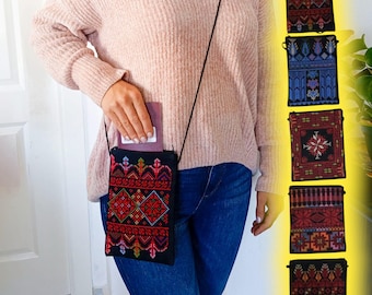 Passport Purse, Tatreez, cultural heritage, hand-stitched craftsmanship, women artisan, Palestinian embroidery, Mobile phone Purse