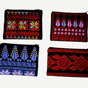 Porte-monnaie carré Meduim, Tatreez, patrimoine culturel, identité régionale artisanat cousu main, artisanes, broderie palestinienne