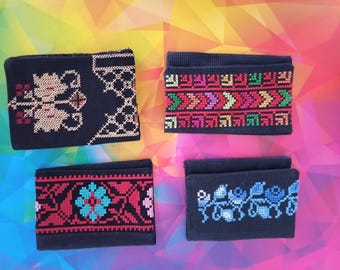 Wallet, Credit Card holder, Tatreez, cultural heritage, regional identity hand-stitched craftsmanship, women artisan, Palestinian embroidery