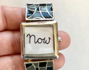 Upcycled 'Now' Watch Bracelet, Mindfulness Reminder