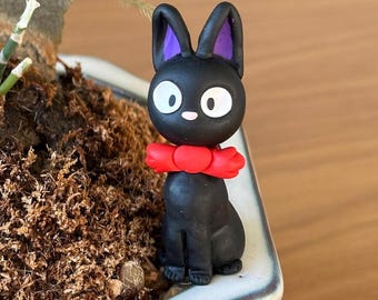 Black Cat with a Red Bow Figurine | Desk Friend | Clay Figurine | Polymer Clay | Cute Creatures | Mini | Gift | Novelty | Character