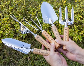 Personalized Garden Tools Engraved Gardening Fathers Day Gift Set Hand Trowel and Fork Dad Retirement Present Allotment Nana Retirement