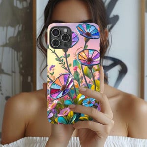 Iridescent Wildflower Stained Glass Phone Case, Floral 3D Mosaic Tough Case, Stained Glass Pearl Effect with Flowers, Case iPhone Samsung