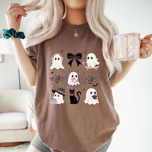 Comfort Colors Halloween T-Shirt: Spooky Ghost & Bows - Girly Fall Tee
