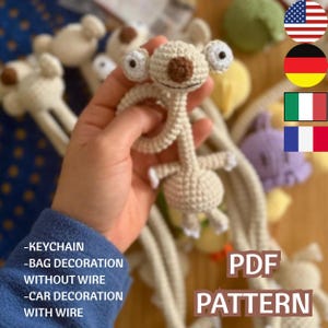 Patrón de crochet / Patrón de amigurumi de Sid el perezoso, PDF de perezoso de crochet, Patrón de perezoso de cuello largo, Tutorial de crochet del personaje de La Era de Hielo, Juguete de perezoso