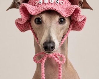 Personalized handmade Panama for Iggy, Italian Greyhound, Whippet, Greyhound, Galgo , Custom dog hat with name