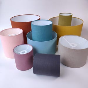 Quality Linen drum and cylindrical shaped lampshades with white lining