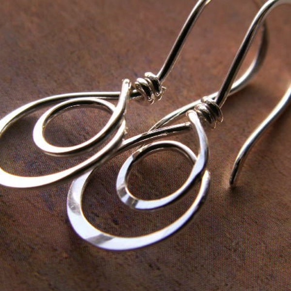 Sterling Silver Earrings, Double Silver Hoop Earrings, Handmade Metalwork Artisan Jewelry