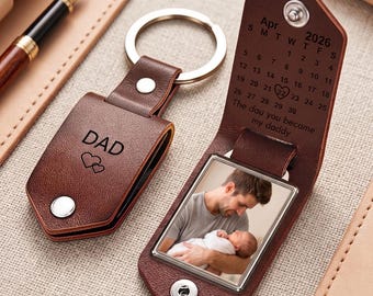 Portachiavi personalizzato da uomo in pelle con foto, portachiavi personalizzato con incisione, regalo per papà per augurare una guida sicura, regalo di anniversario per il marito