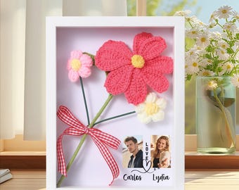 Crochet Flower Bouquet Shadow Box, Custom Sweet Photo Frame, Hand