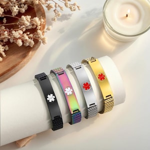 Custom Medical Alert Bracelet,Medical Alert ID Bracelets With Free Engraving,Personalized Health Information,Gifts for Diabetes,Gift For Men