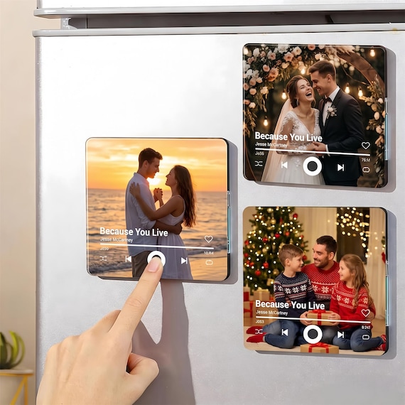 Custom Music Fridge Magnet, Personalized Photo & Music Fridge Magnet, Voicemail Keepsake Box, Anniversary Gift, Christmas Gift for Him/Her