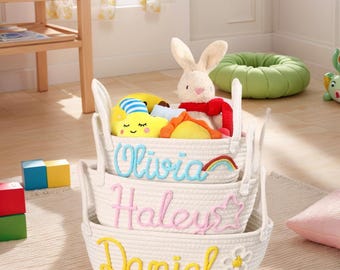 Personalized Handmade Baby Basket,Rope Cotton Baby Gift Basket,Baby Shower Gift Basket with Name,Newborn Gift,Toy Organize,Nursery Gift
