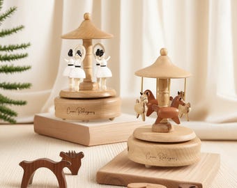 Personalised Baby Wooden Musical Box.Musical Wooden Ballerina Carousel Keepsake,Custom Engraved Music Box,Baby Shower Gift,Birthday Gift