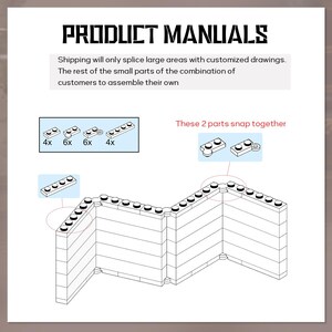 May include: A product manual with the title "PRODUCT MANUALS". The image shows diagrams of building blocks and instructions for assembly. The text "These 2 parts snap together" is also visible.