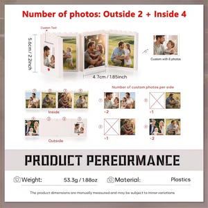 Personalized Foldable Photo Building Block Brick, Custom Picture Puzzle Building Block, Anniversary Gift for Him, Christmas Gift for Dad Outside 2 +Inside 4
