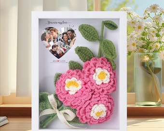 Crochet Flower Bouquet Shadow Box, Custom Sweet Photo Frame, Hand