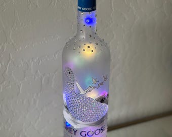 Grey Goode Vodka Bottle Lamp – 1L with Multicolor LED Lights, Battery Operated – Bar Decor or Birthday Gift Idea