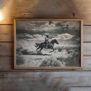 Affiche vintage de cow-boy, impression d&#39;art mural, décoration western, affiche du désert, photo de film de cow-boy, photo du Far West, affiche de cheval
