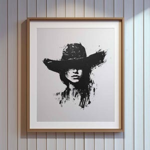 Cowgirl Black Painting Poster, Western Ranch Decor, Rustic Wall Art, Cowgirl Gift, Cowgirl Home Decor, Modern Wester Print