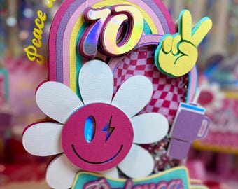 Groovy 10th Birthday Cake Topper: Peace Out Single Digits Shaker with Lights