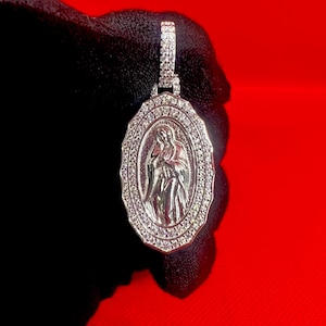 925 Silver Virgin Mary Pendant with VVS Moissanite Stones & Baguettes | Hip Hop Jewelry | PASSES DIAMOND Test