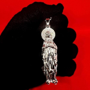 925 Silver Virgin Mary Pendant with VVS Moissanite Stones | Religious Pendant | Luxury Hip Hop Jewelry for Men & Women PASSES DIAMOND Tester