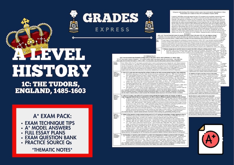 AQA A LEVEL HISTORY: 1C the Tudors England [1485-1603] A* Essay Plans ...