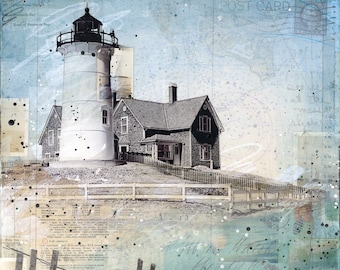 Nobska Light art print | Nobska Lighthouse Art | Cape Cod art | Falmouth MA | Mixed Media Poster | Lighthouse Poster | Paper Print