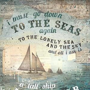 To The Seas Again nautical art print in 3 sizes inspirational nautical typographic word art image 1