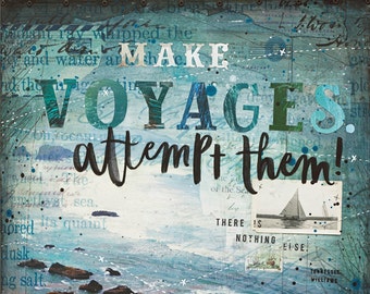 Voyages - typographic ocean word art poster - Tennessee Williams inspirational ocean word art