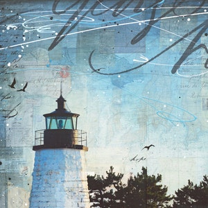 A Summer Night in Newport paper print of Newport Harbor Rhode Island lighthouse mixed media collage image 3
