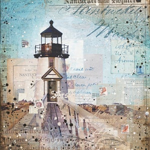 Brant Point Light art print | Nantucket Lighthouse Art | Mixed Media Poster | Nantucket Art | Lighthouse Poster | Paper Print