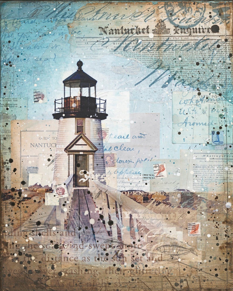 Brant Point Light art print Nantucket Lighthouse Art Mixed Media Poster Nantucket Art Lighthouse Poster Paper Print image 1
