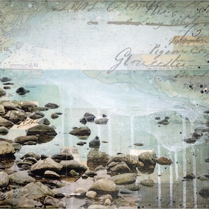 Pigeon Cove art print | Coastal artwork | Mixed Media Poster | Beach Art print | Gloucester MA Art